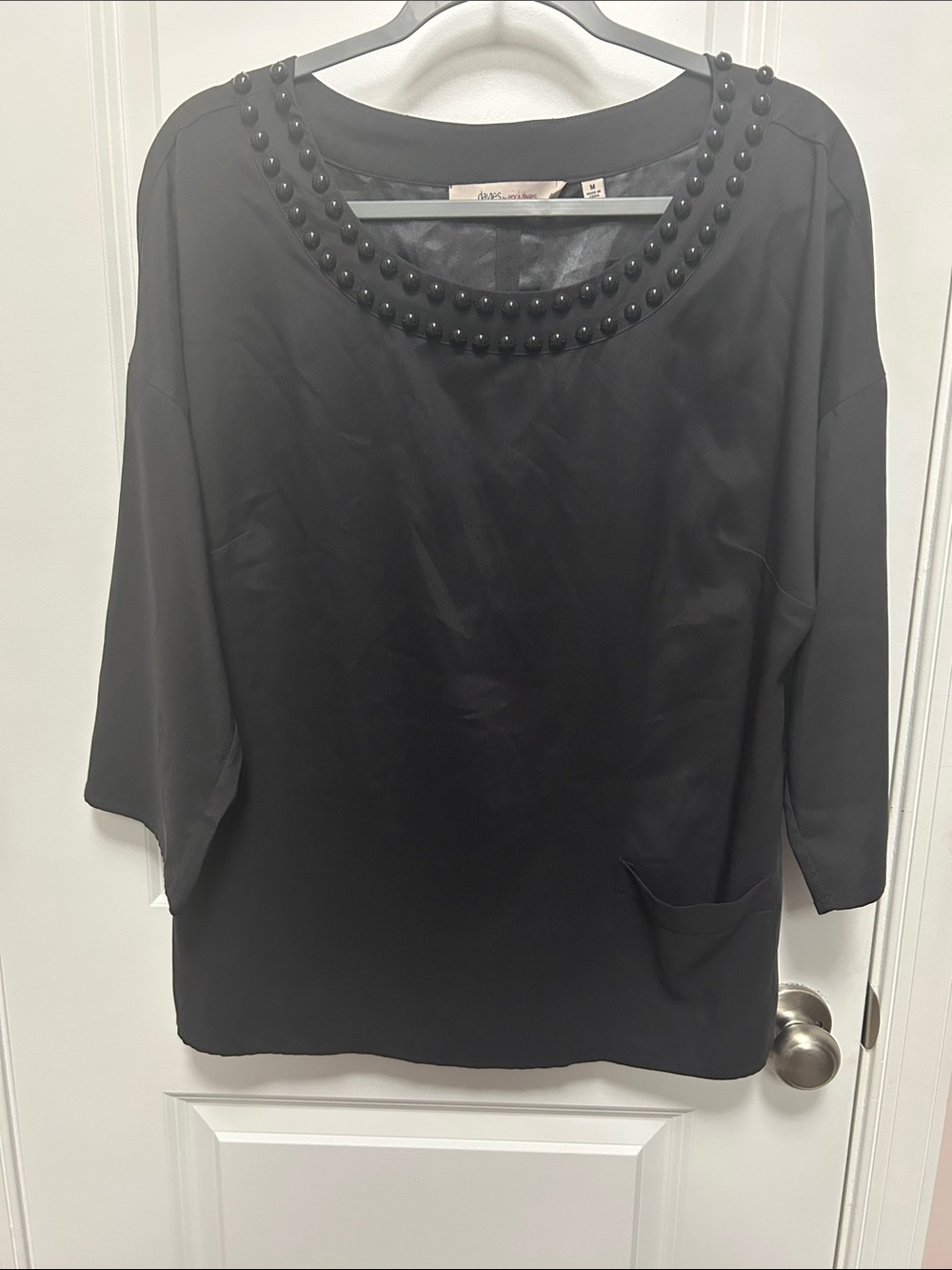 Black Beaded Neckline Blouse - Women's Relaxed Fit